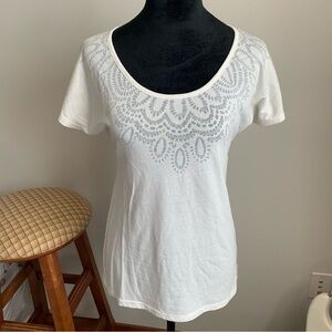 Prana White Short Sleeve Tee with Gray Pattern